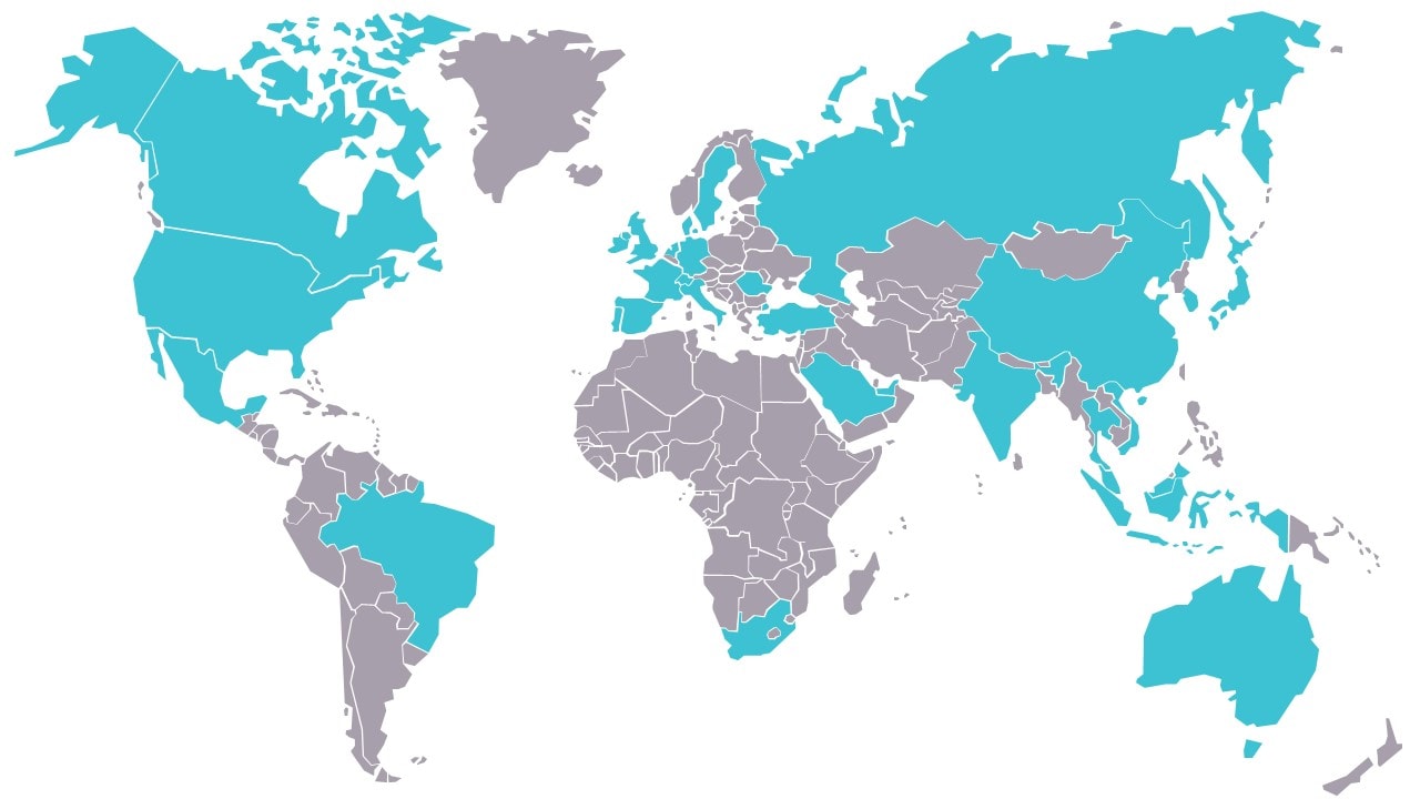 A map showcasing how our original syndicated research covers 5,000 brands in 30 countries across 14 industries
